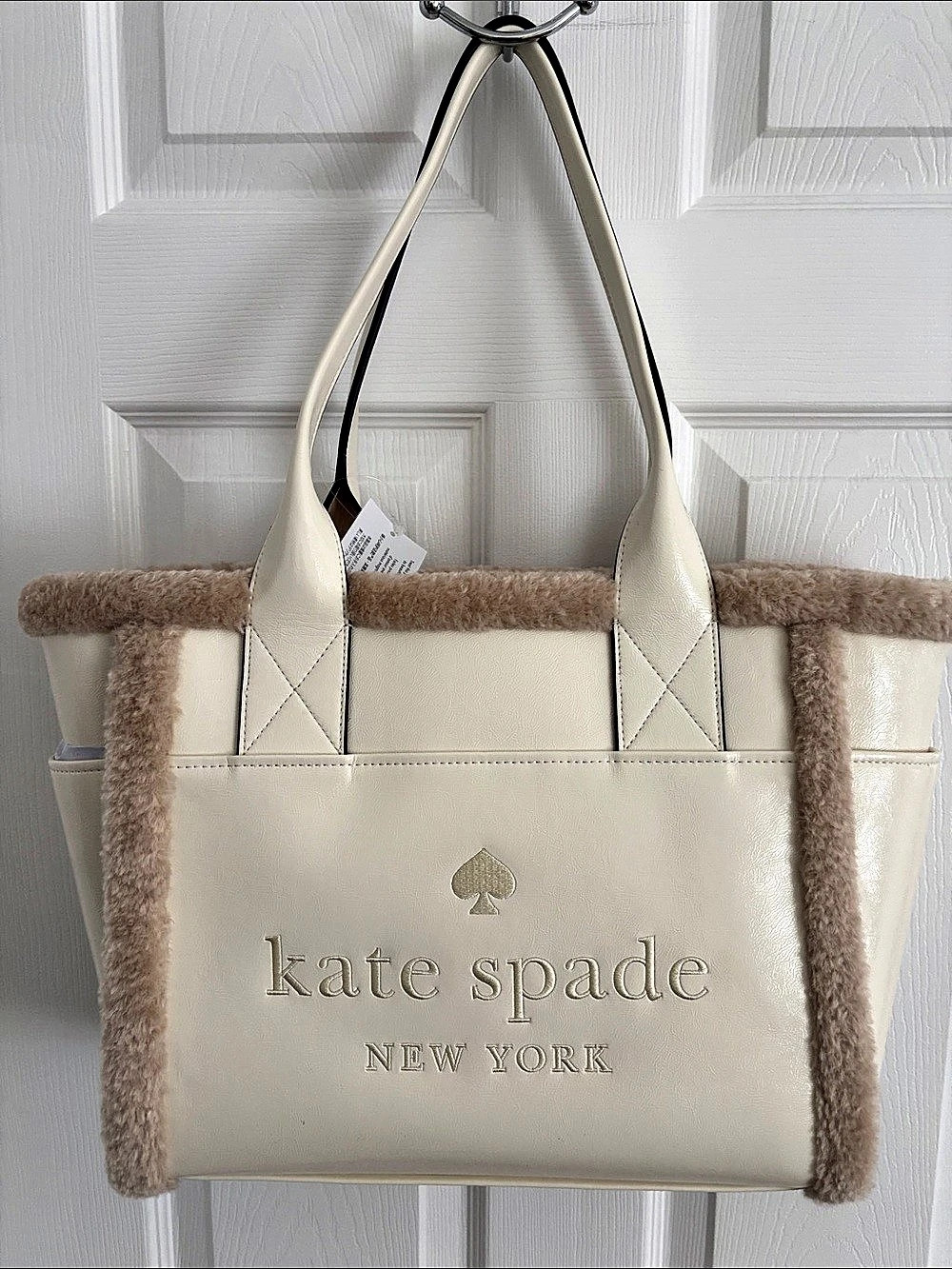 kate spade new york Jett Faux Shearling Tote Cream & Brown